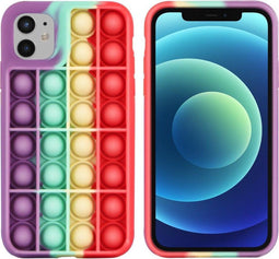 iMoshion Hoesje Geschikt voor iPhone 11 Hoesje Siliconen - iMoshion Pop It Fidget Toy - Pop It hoesje - Rainbow