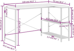 vidaXL - Computerbureau - 110x72x70 - cm - bewerkt - hout - wit