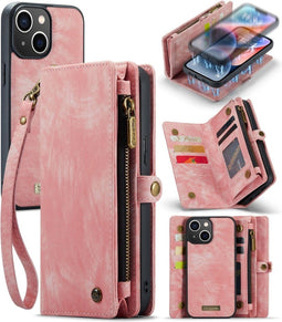 Caseme - Geschikt voor iPhone 15+ / 15 Plus - Vintage 2 in 1 portemonnee hoes - Lichtroze