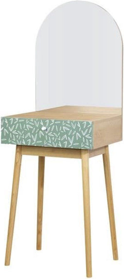 DREATTE TAFEL 1 LADE 1 MIROR - CHENE EN GROEN Decor - Massieve houten voeten - L 50 x D 40 x H 135 cm - Gardenia