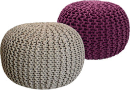 SVJ Poefs Rond - 55 x 55 x 37 cm - Katoen - Beige/Paars - Set van 2