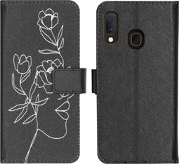 iMoshion Hoesje Geschikt voor Samsung Galaxy A20e Hoesje Met Pasjeshouder - iMoshion Design Softcase Bookcase - Wit / Zwart / Woman Flower Black