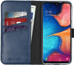 Selencia Galaxy A20e - Echt Lederen Bookcase - 3 Pashouders - Blauw