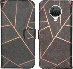 iMoshion Hoesje Geschikt voor Nokia G20 / G10 Hoesje Met Pasjeshouder - iMoshion Design Softcase Bookcase - Goud / Zwart / Black Graphic