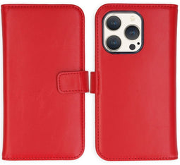 Selencia iPhone 15 Pro - Echt Lederen Bookcase - 3 Pashouders - Rood