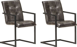 vidaXL - Eetkamerstoelen - 2 - st - echt - leer - verweerd - grijs