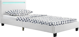 Juskys Verona - Gestoffeerd Bed - LED Verlichting - Wit - 90 x 200 cm