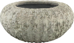 PTMD Linny licht blauw keramiek geribbelde pot klein top maat in cm: 35 x 35 x 15 - Grijs