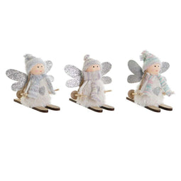 Kerstversiering DKD Home Decor Wit Grijs Fee 12 x 8 x 10 cm (3 Stuks)