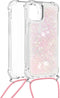 Lunso - Backcover hoes met koord - Geschikt voor iPhone 13 Pro - Glitter Rose Zilver