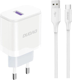 Dudao - Stekker met USB aansluiting (5V) - USB naar USB-C oplader - 2.4A oplaadkabel - Datakabel - 1 Meter - Wit