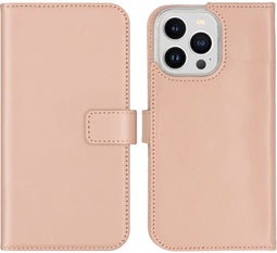 Selencia iPhone 14 Pro Max - Echt Lederen Bookcase - 3 Pashouders - Dusty Pink