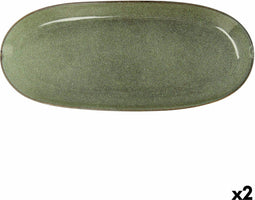 Serveerschaal Bidasoa Ikonic Groen Keramisch (36 x 16 cm) (Pack 2x)