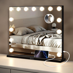 Mirlux Hollywood Spiegel 58x48CM - Make Up Spiegel - 10x Zoom - 3 Dimbare Lichtstanden - Zwart