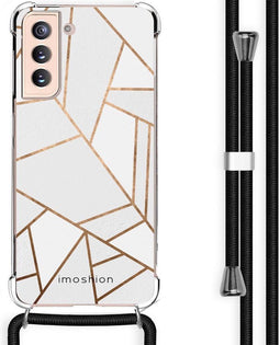 iMoshion Hoesje Geschikt voor Samsung Galaxy S21 Hoesje Met Koord - iMoshion Design Hoesje met Koord - Wit / Meerkleurig / Goud / White Graphic