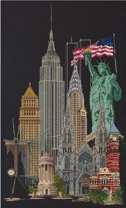 Thea Gouverneur - Borduurpakket met telpatroon - 471.05 - Voorgesorteerde DMC Garens - New York - Zwart Aida - 50 cm x 79 cm - DIY Kit