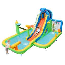 Coast 9-in-1 Springkasteel Olifant met Glijbaan, Klimwand & Ballenbad – Opblaasbaar Waterpark 378 x