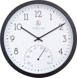 Weerbestendige buitenklok - met thermometer - 30.5 cm - Zwart en Wit - Marigold - NeXtime