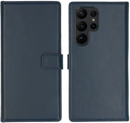 Selencia Galaxy S23 Ultra - Echt Lederen Bookcase - 3 Pashouders - Blauw