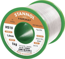 Stannol HS10 2,5% 1,0MM SN99,3CU0,7 CD 1000G Soldeertin, loodvrij Loodvrij, Spoel Sn99,3Cu0,7 1000 g 1 mm