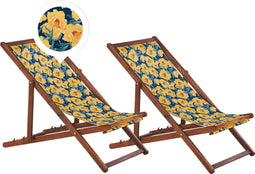 ANZIO - Strandstoel set van 2 - Donkerhout/Bloemen/Geel - Polyester