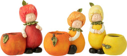 J-Line figuur Kind Planter - citroen/oranje/appel - polyresin - mix - large - 3 stuks
