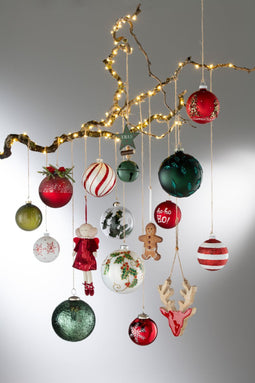 J-Line Doos Van 6 Kerstballen Strepen Glitter Glas Wit/Rd Small