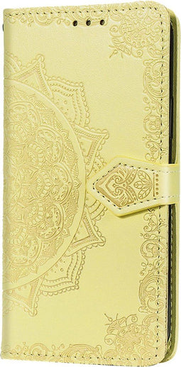 Hoesje Met Pasjeshouder Geschikt voor iPhone 12 Pro / 12 - Mandala Bookcase - Geel
