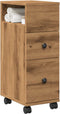 vidaXL - Badkamerkast - smal - met - wielen - bewerkt - hout - artisanaal - eiken