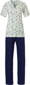 Pastunette Lemon Leaves - Dames Pyjamaset - 100% Organisch Katoen - Wit/Groen/Blauw - Maat 50