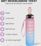 LaCardia Nederlandse Motivatie Waterfles - Drinkfles met rietje - 1 liter met tijdmarkering - Roze blauw