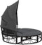 vidaXL - Loungebed - met - luifel - en - kussens - poly - rattan - zwart