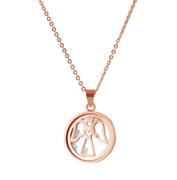 CO88 Collection Sparkle 8CN 26019 Stalen Collier met Hanger - Engel en Zirkonia in Glas Ø 17 mm - Lengte 38 + 5 cm - Rosékleurig