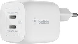 Belkin BoostCharge Pro 45 W - 2-poorts USB-C-wandlader - Snelladen met GaN en PPS - Wit