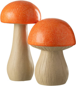 J-Line decoratie Paddenstoel Buiten - kunststof - oranje - set van 2