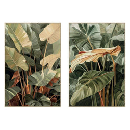Schilderij Home ESPRIT Geel Groen Terra cotta Palmen Tropisch (2 Stuks)