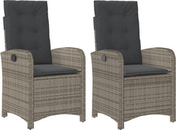 vidaXL - Tuinstoelen - 2 - st - verstelbaar - met - kussens - poly - rattan - grijs