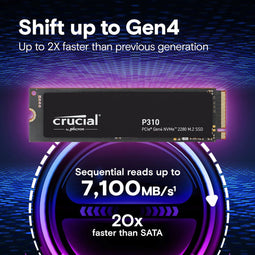 Crucial P310 - M.2 2280 SSD - 1TB PCIe Gen4 NVMe 7100MB/s - Zwart
