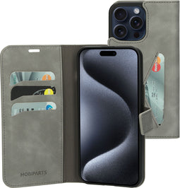 Mobiparts iPhone 15 Pro Max - Classic Wallet Case - Ruimte voor pasjes - Granite Grey