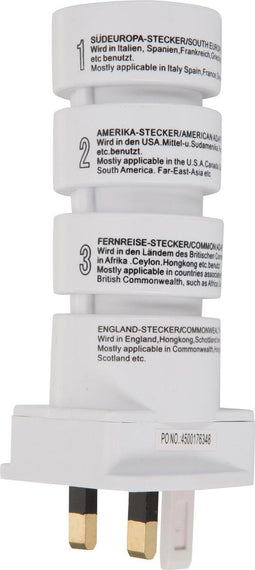 Smartwares 1950 - Reisstekker - 4-delig met Zuid-Europese Amerikaanse Afrikaanse/Aziatische en Engelse stekker - Wit