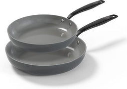BE Living 2-delige Koekenpannenset - Ø 24 & 28 cm - Keramisch - PFAS Vrij - Inductie - Grijs