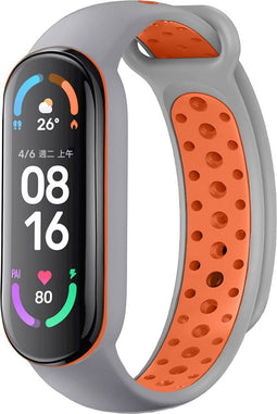 iMoshion Bandje Geschikt voor Xiaomi Mi Band 5 / 6 / Oranje - iMoshion Siliconen sport band met inkliksysteem ronde drukknoop - Grijs