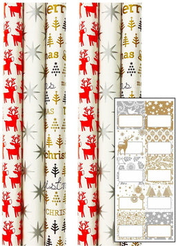 Kerst cadeaupapier - 6 rollen van 200 x 70 cm - Vrolijke designs