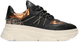 PS Poelman JANA - Dames Sneakers - Chunky zool 5.5 cm - Zwart met Roze