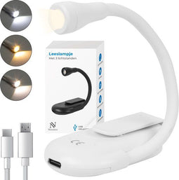 Nuvance - Leeslampje - Klemlampje met 3 standen - USB-C - Wit