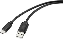 Renkforce RF-4699378 - USB A naar USB type-C Kabel - 100 cm - Zwart