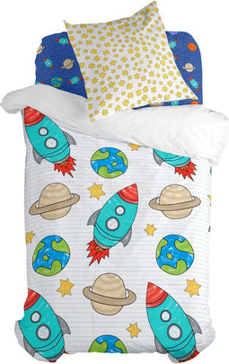 Dekbedovertrek set HappyFriday Mr Fox Space rocket Multicolour Bed van 80 2 Onderdelen