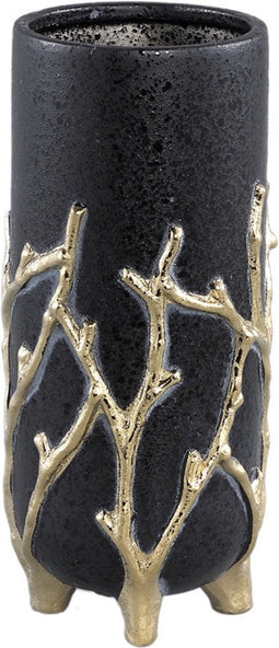 PTMD Quin Black Ceramic Pot Gold Branches Base High M