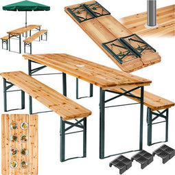 tectake® Biertafelset Ludwig - 3-delig - Inklapbaar met Parasolhouder - 6 Personen - 170 x 46 x 78 cm