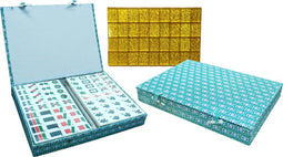 HOT Games Mahjong - Strategisch spel - Kunststof stenen Wit/goud - Koffer groen